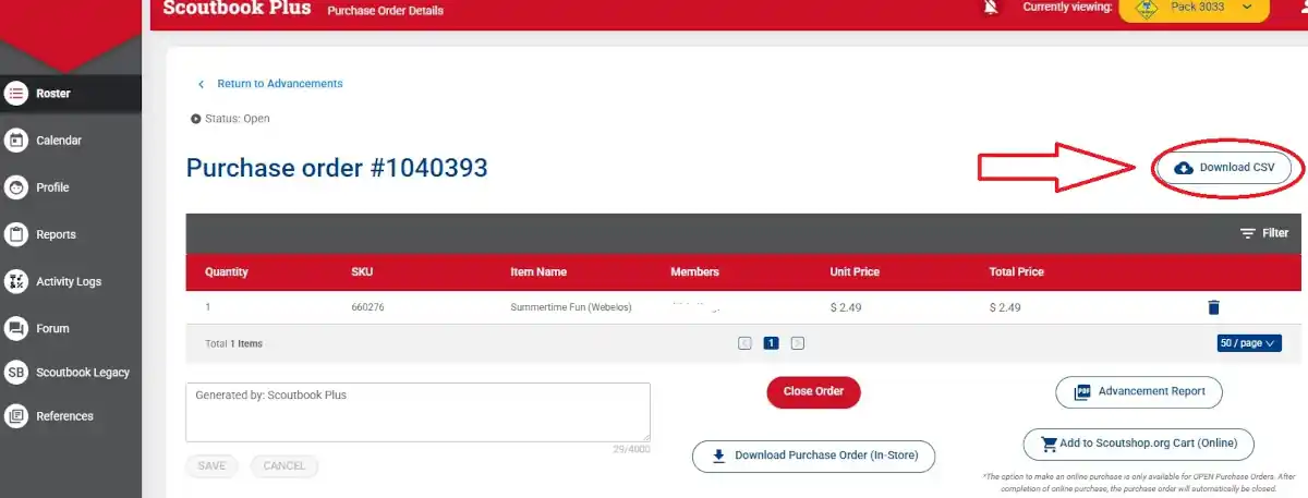 downloadCSV